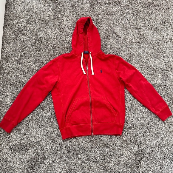 Polo Ralph Lauren Mens Red Zip up Hoodie size Medium - Picture 1 of 13